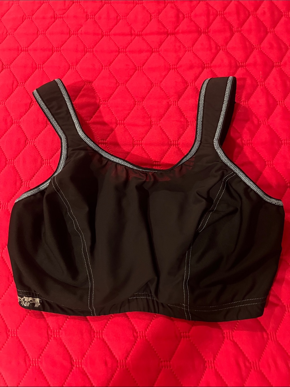 Glamorise Black Sports Bra with Blue Trim Accents